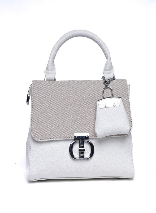 SANTORINI Ophelia Satchel bag for women | Small Sized Handbag with Sling strap and bag charm | Classic Satchel for women (White) - Image 1